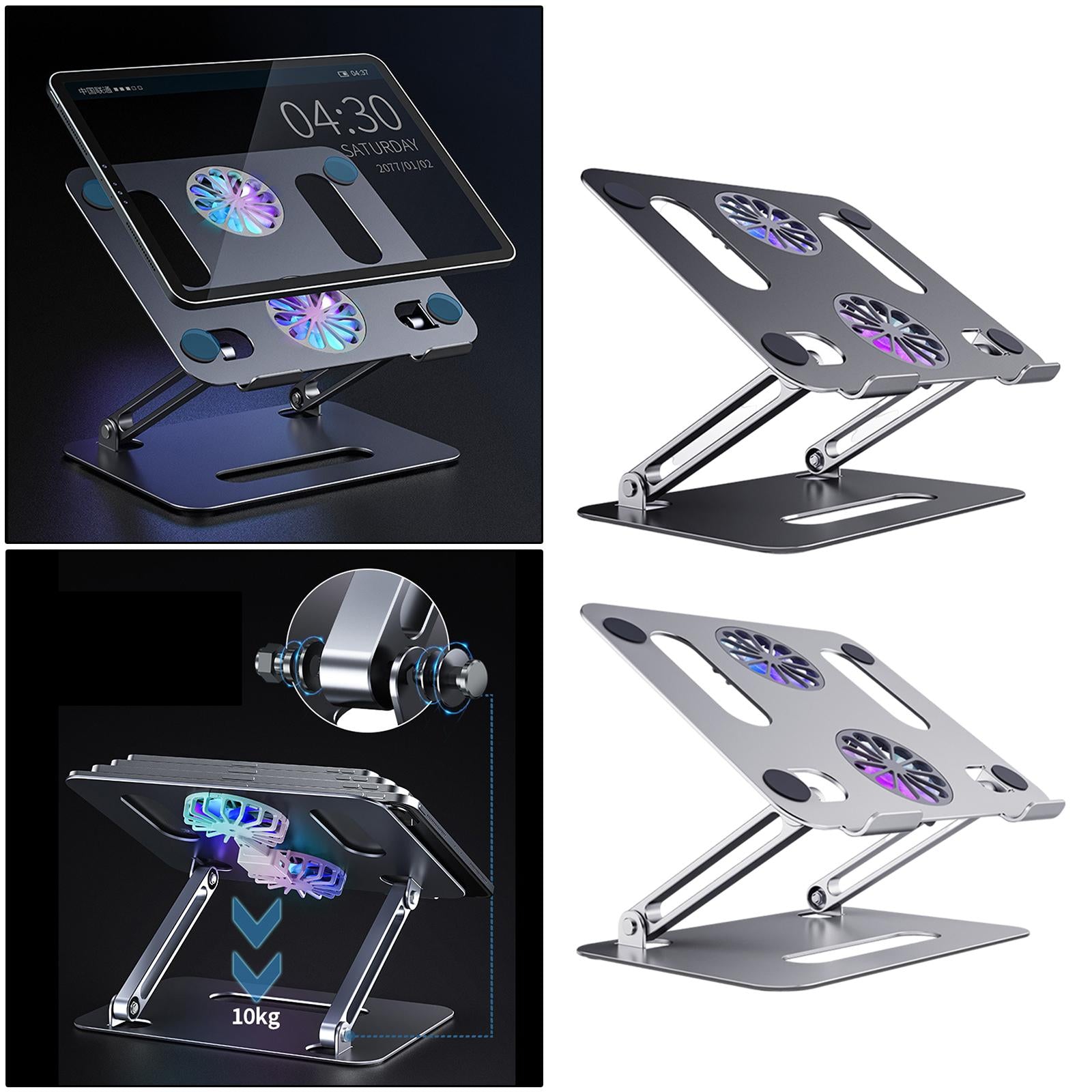 Adjustable Metal Laptop Stand Reading Holder Riser with Cooling Fan Silver