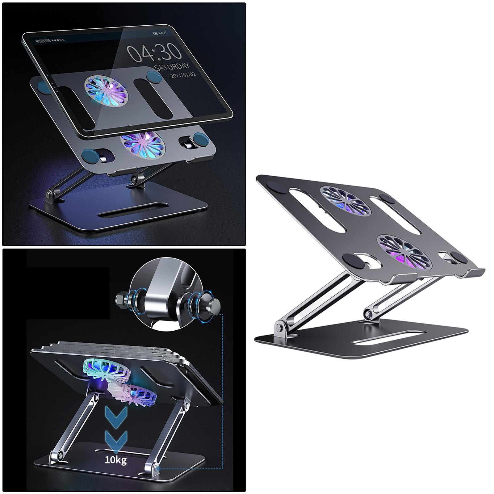 Adjustable Metal Laptop Stand Reading Holder Riser with Cooling Fan Grey