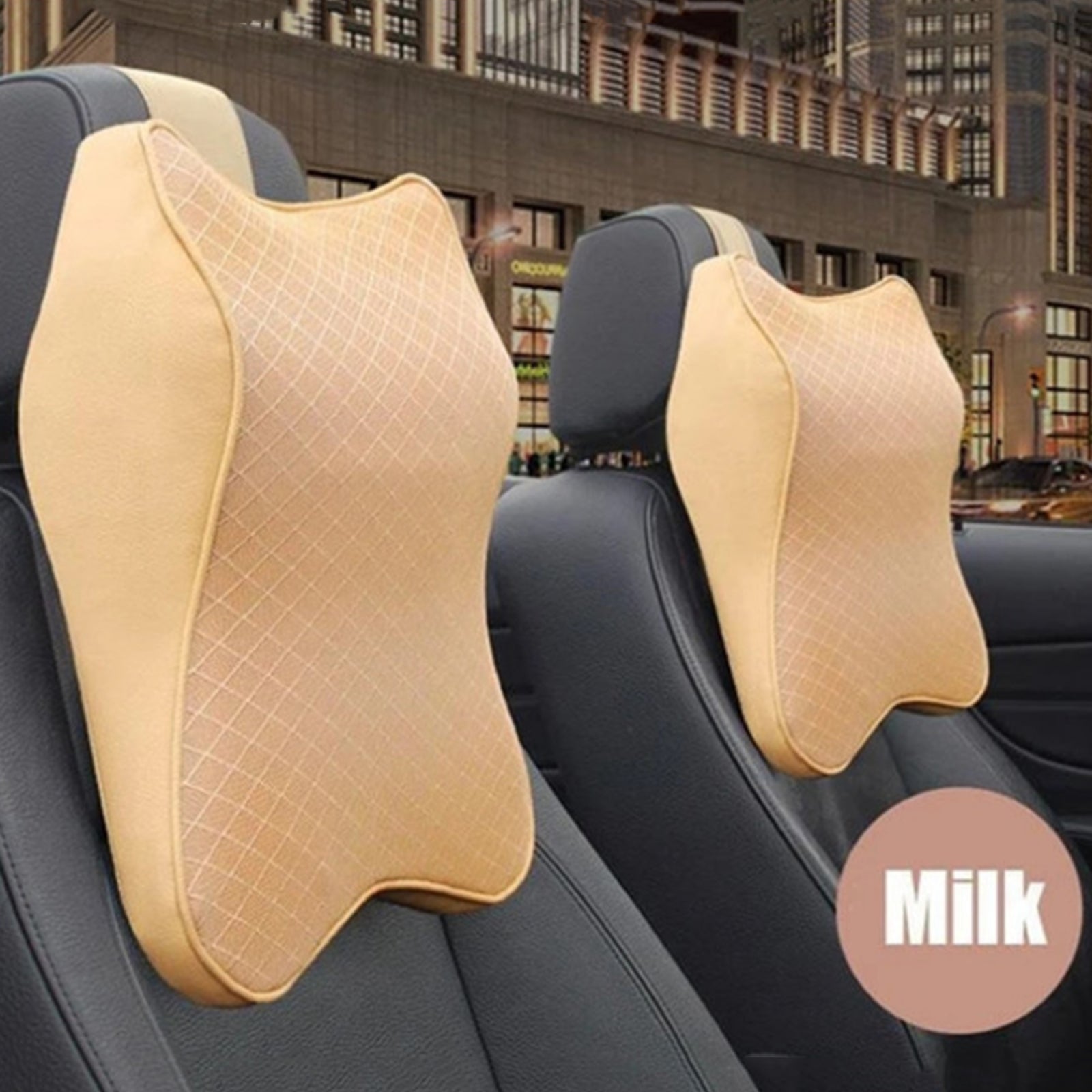 Car Neck Cushion for Driving Neck Pillow Headrest Cushion 3D Soft  Beige L