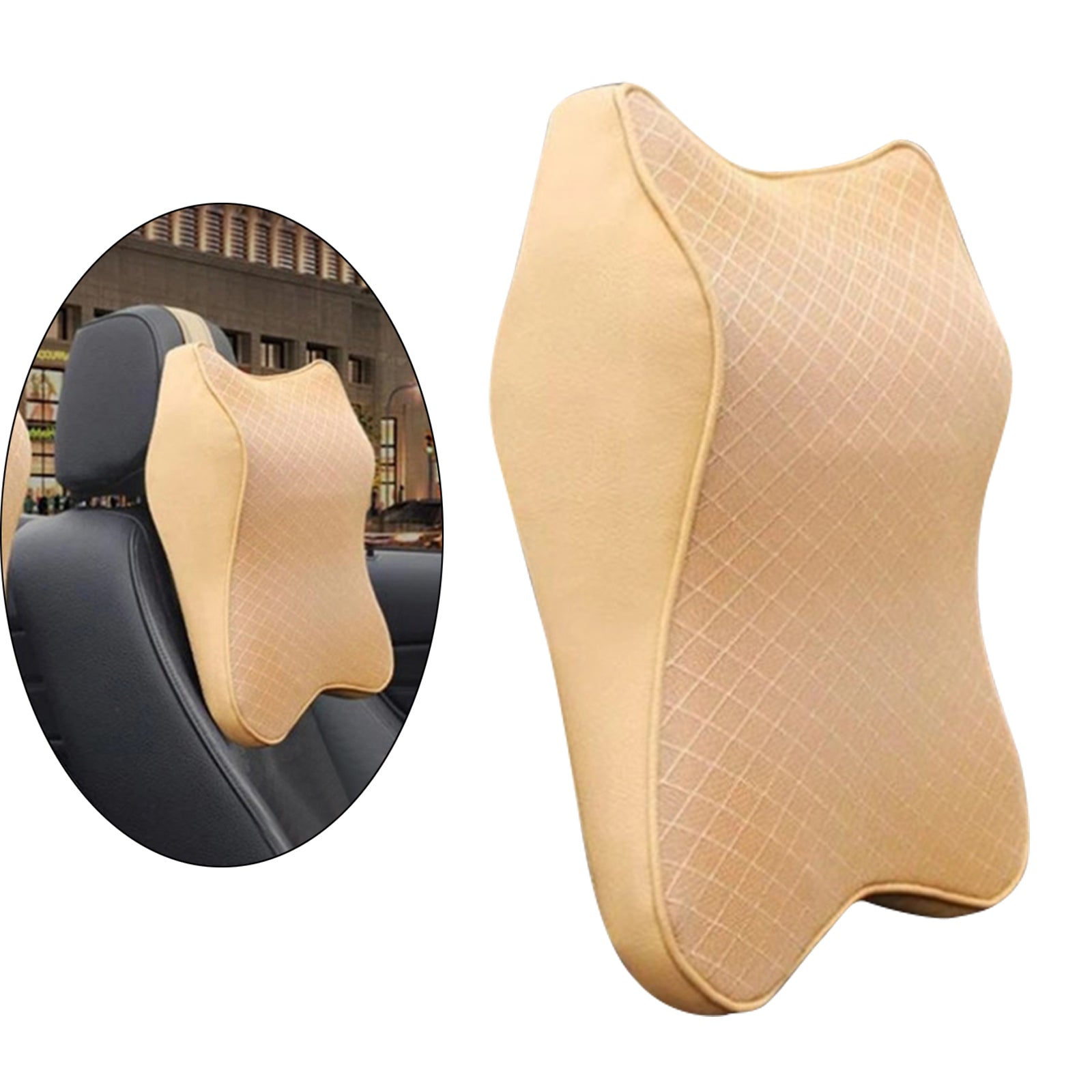 Car Neck Cushion for Driving Neck Pillow Headrest Cushion 3D Soft  Beige L