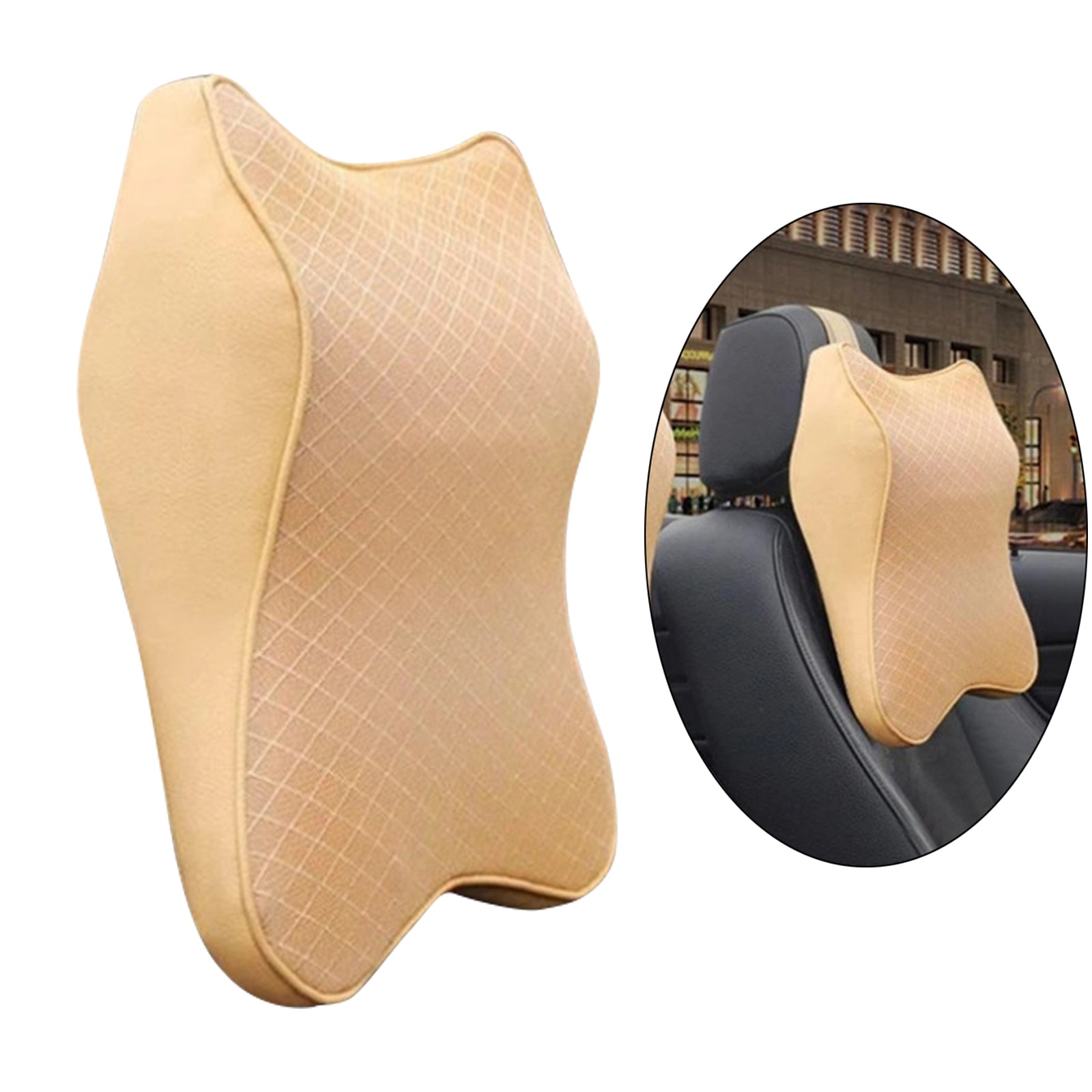 Car Neck Cushion for Driving Neck Pillow Headrest Cushion 3D Soft  Beige L