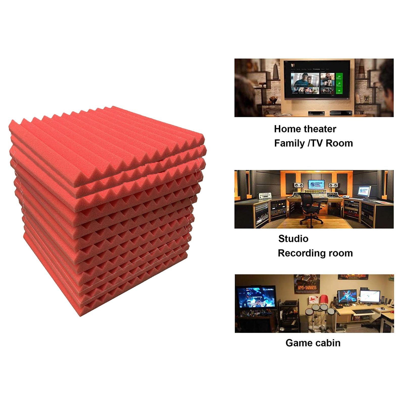 12pcs Acoustic Foam Panel KTV Office Sound Proof Wedge Sound Absorption red