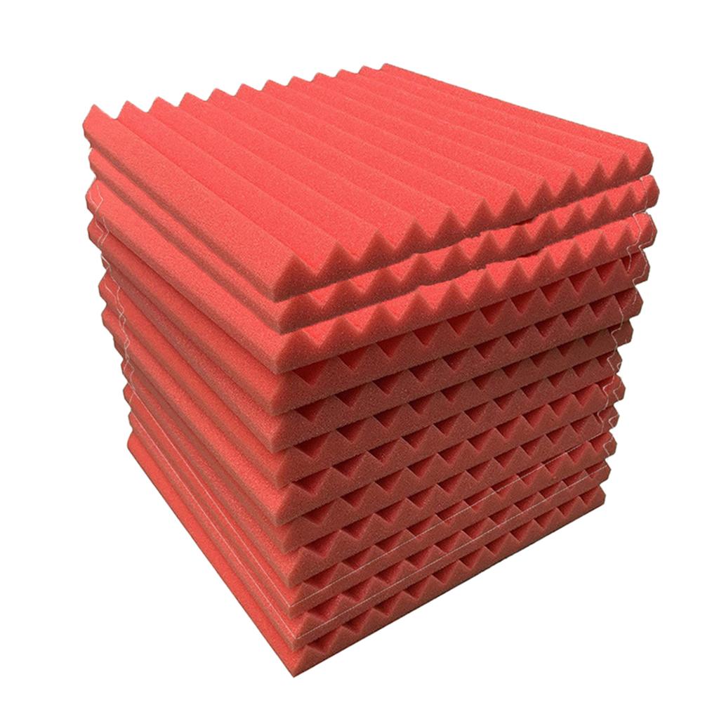 12pcs Acoustic Foam Panel KTV Office Sound Proof Wedge Sound Absorption red