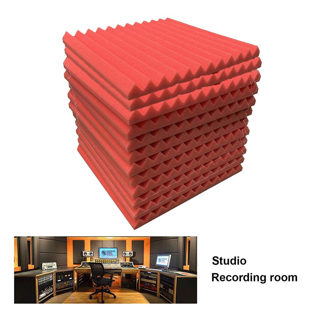 12pcs Acoustic Foam Panel KTV Office Sound Proof Wedge Sound Absorption red