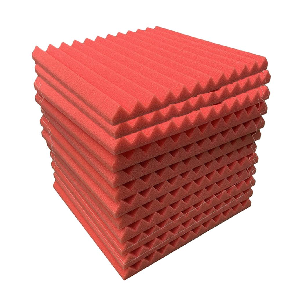 12pcs Acoustic Foam Panel KTV Office Sound Proof Wedge Sound Absorption red