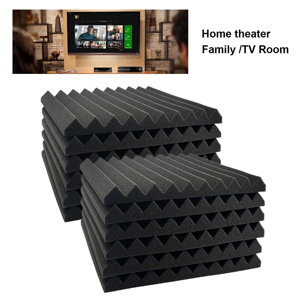 12pcs Acoustic Foam Panel KTV Office Sound Proof Wedge Sound Absorption black