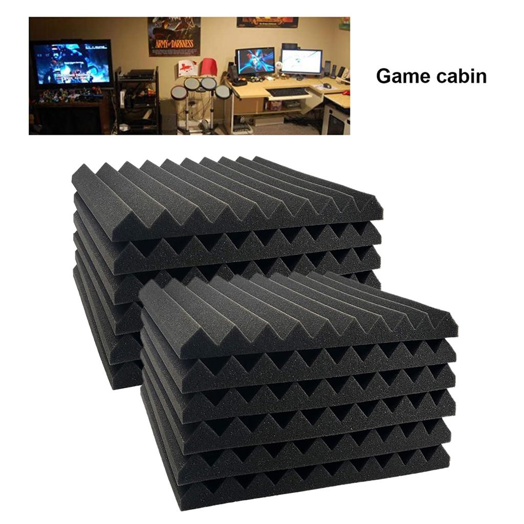 12pcs Acoustic Foam Panel KTV Office Sound Proof Wedge Sound Absorption black