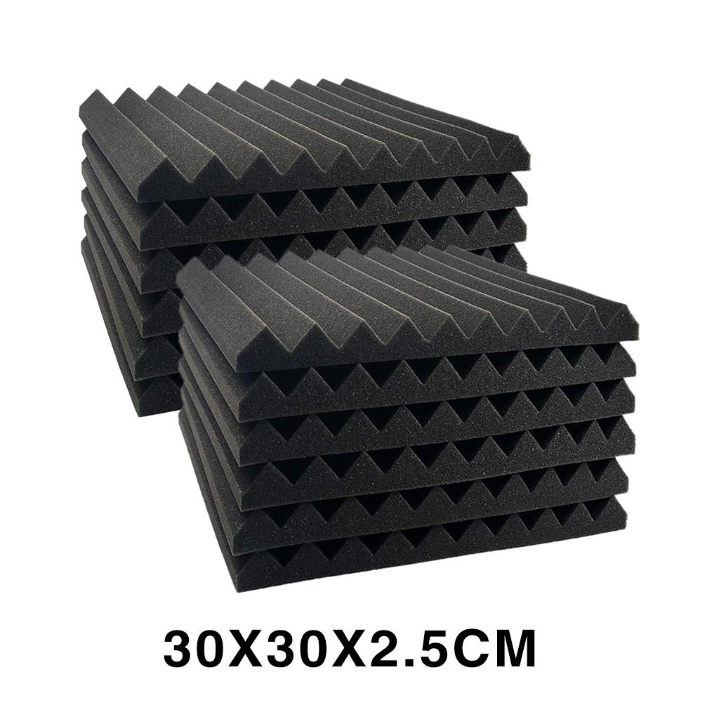 12pcs Acoustic Foam Panel KTV Office Sound Proof Wedge Sound Absorption black