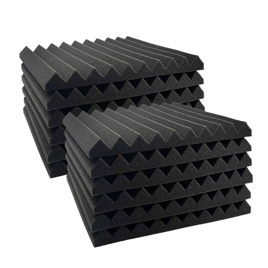 12pcs Acoustic Foam Panel KTV Office Sound Proof Wedge Sound Absorption black