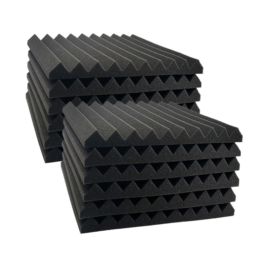 12pcs Acoustic Foam Panel KTV Office Sound Proof Wedge Sound Absorption black