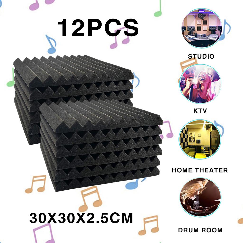 12pcs Acoustic Foam Panel KTV Office Sound Proof Wedge Sound Absorption black