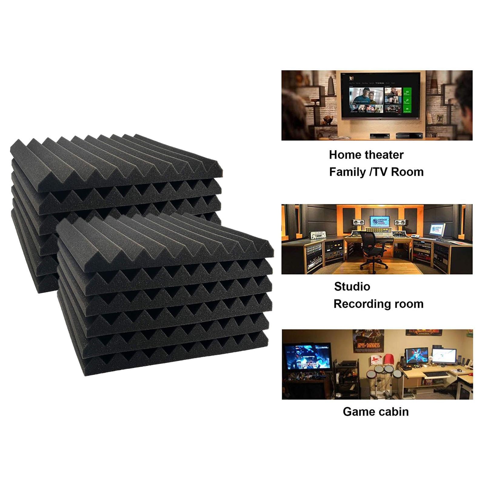 12pcs Acoustic Foam Panel KTV Office Sound Proof Wedge Sound Absorption black