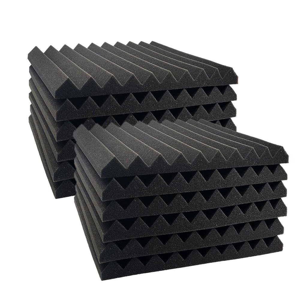 12pcs Acoustic Foam Panel KTV Office Sound Proof Wedge Sound Absorption black