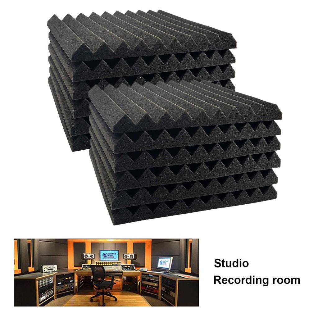 12pcs Acoustic Foam Panel KTV Office Sound Proof Wedge Sound Absorption black