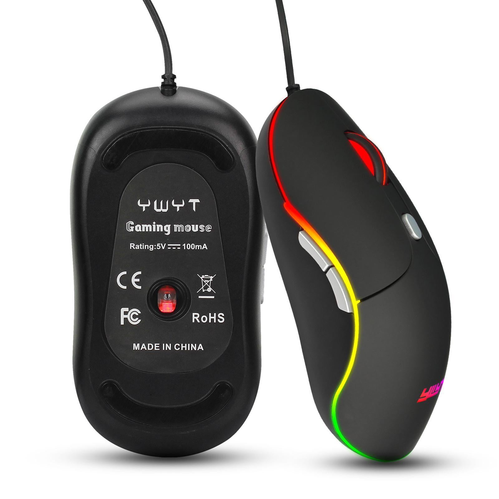 RGB Backlit Wired Gaming Mouse 3200 DPI Mice with Side Buttons Comfortable