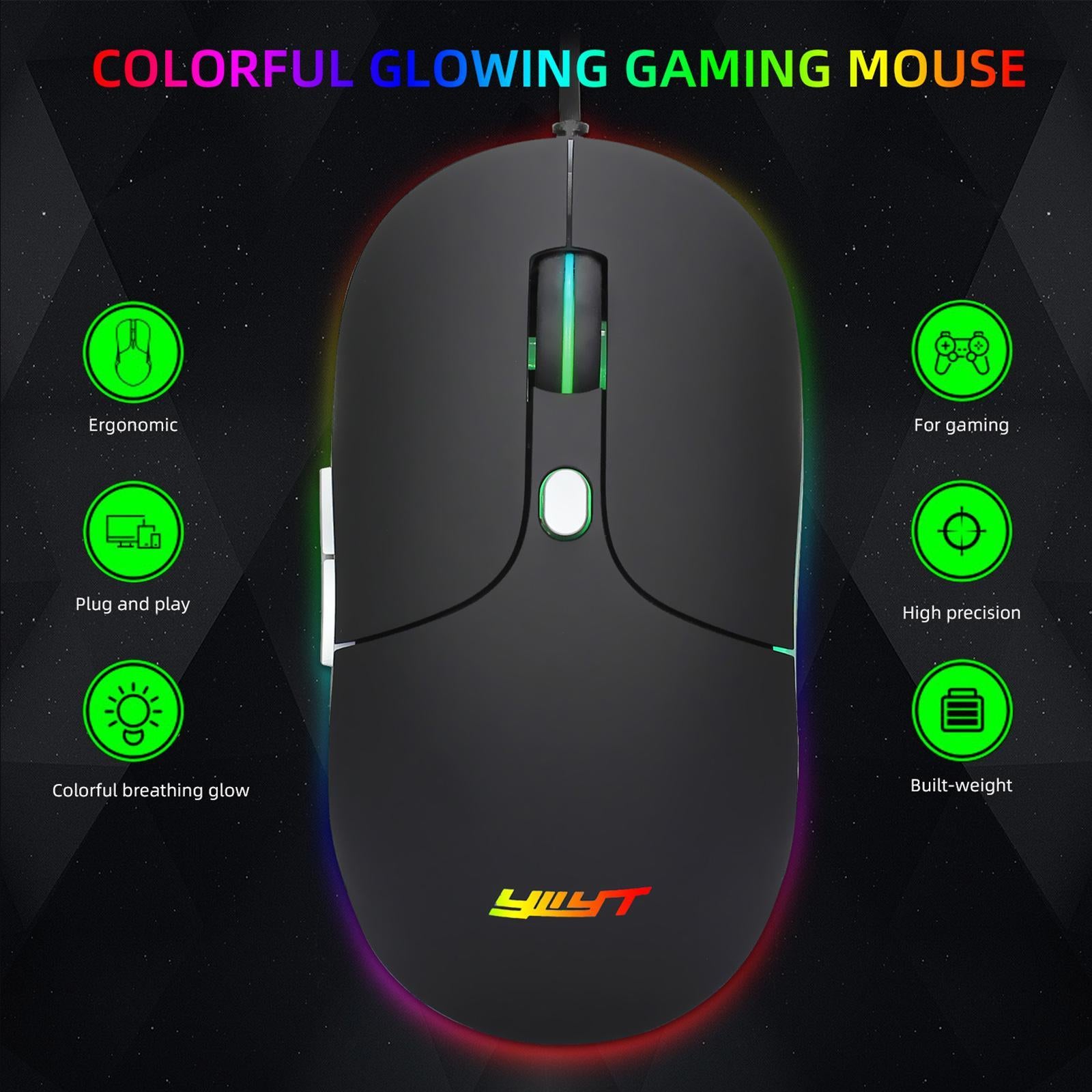 RGB Backlit Wired Gaming Mouse 3200 DPI Mice with Side Buttons Comfortable