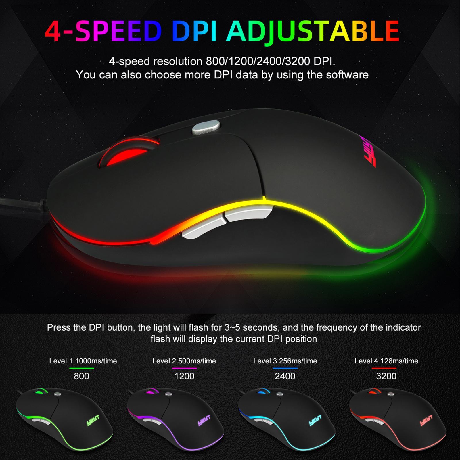 RGB Backlit Wired Gaming Mouse 3200 DPI Mice with Side Buttons Comfortable