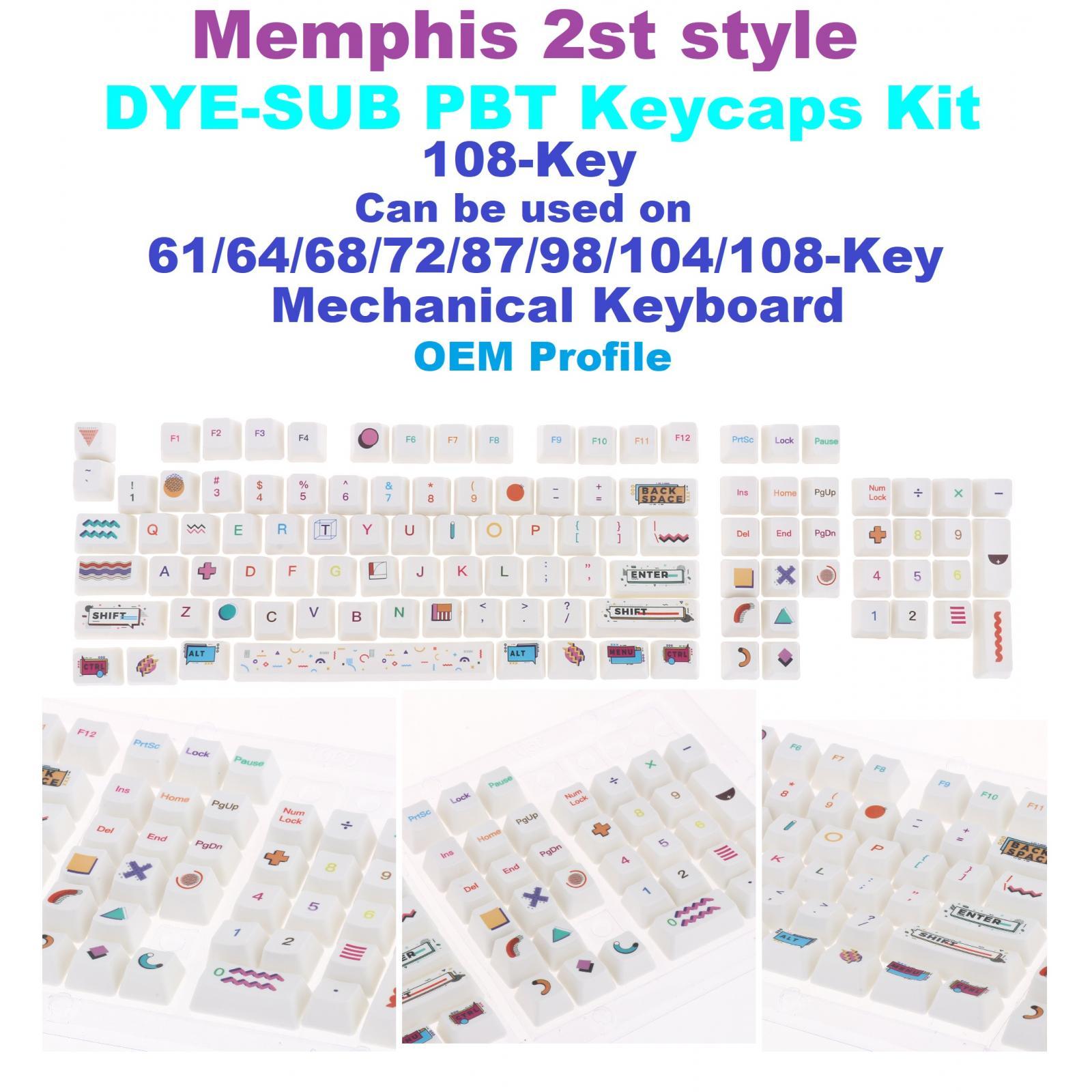 108 Keys PBT Keycaps OEM Profile Suitable for Any Size Mechanical Keyboard Memphis R2