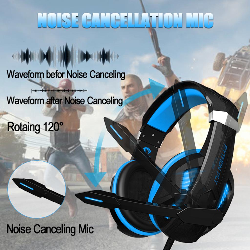 Over Ear Gaming Headset with MIC Headphone Soft Earmuffs Volume Control Blue