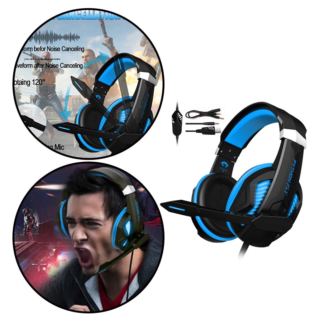 Over Ear Gaming Headset with MIC Headphone Soft Earmuffs Volume Control Blue