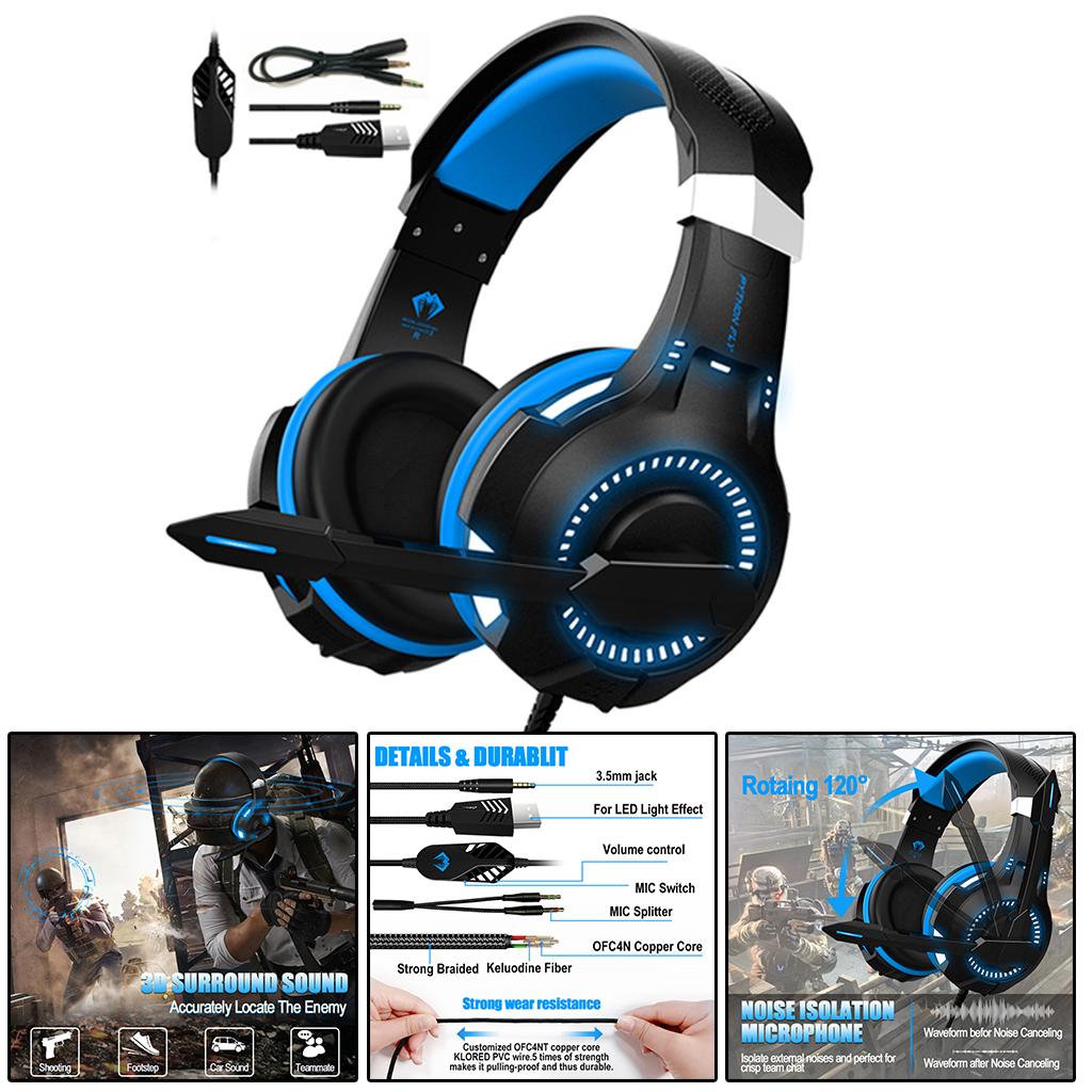 Over Ear Gaming Headset with MIC Earpiece 3.5mm Interface Blue