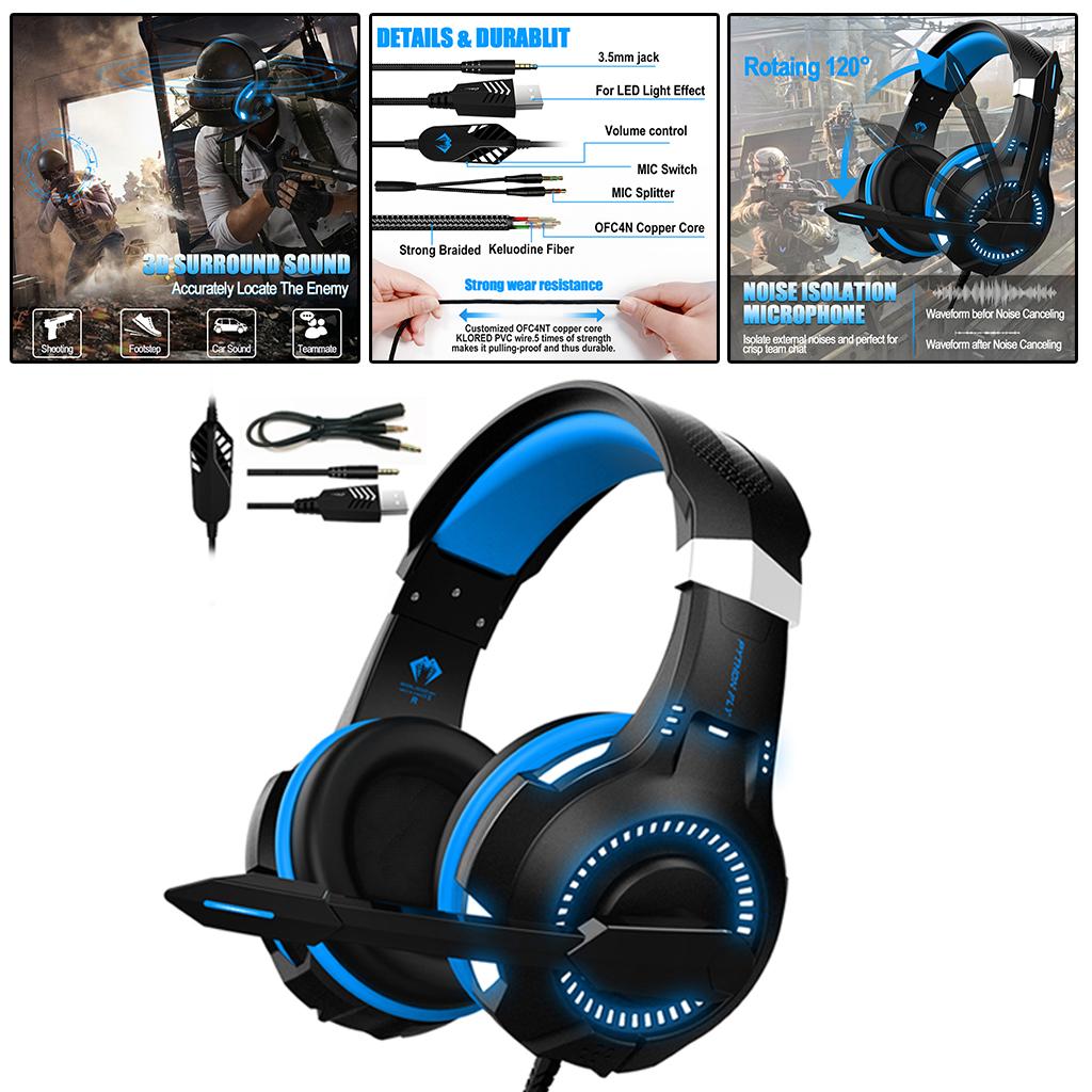 Over Ear Gaming Headset with MIC Earpiece 3.5mm Interface Blue