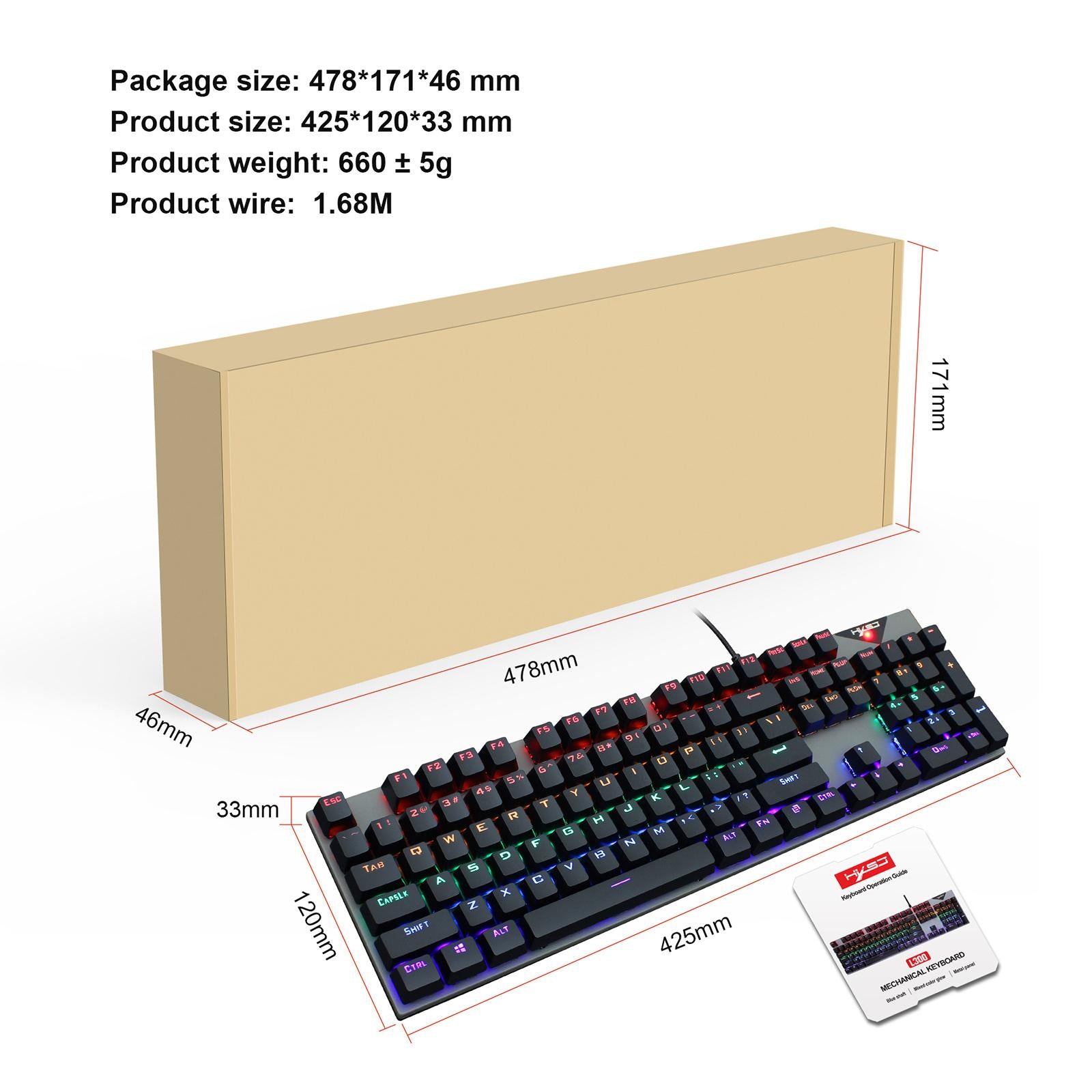 L300 RGB Backlit Mechanical Gaming Keyboard Wired 104 Keys for PC Gamer