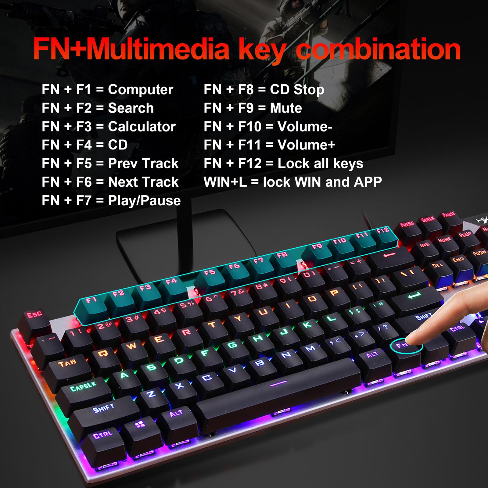 L300 RGB Backlit Mechanical Gaming Keyboard Wired 104 Keys for PC Gamer