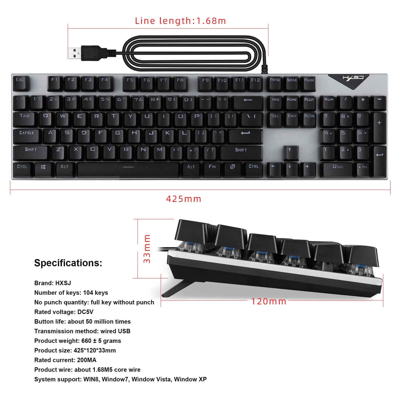 L300 RGB Backlit Mechanical Gaming Keyboard Wired 104 Keys for PC Gamer