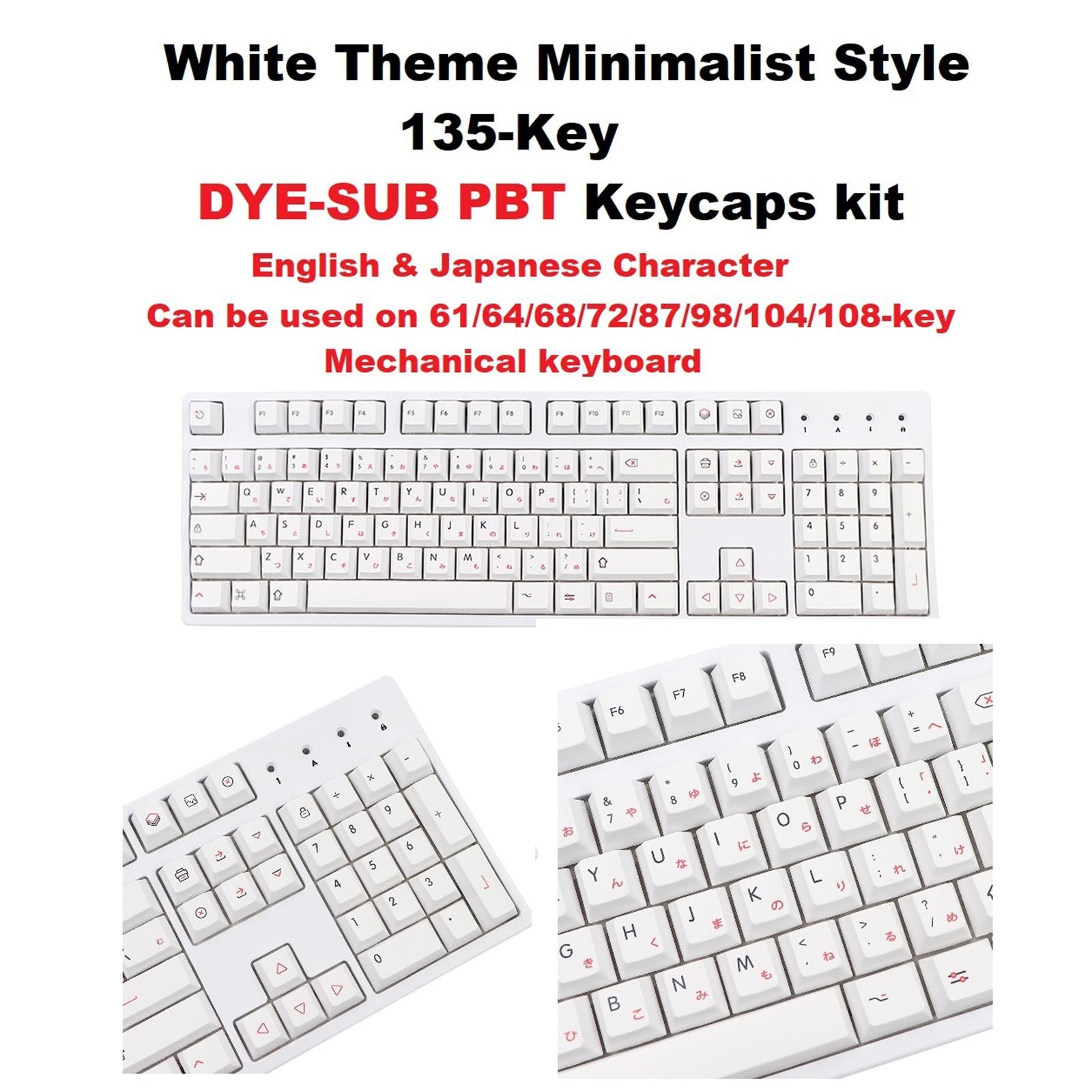 135 DYE-Sub Keycaps PBT Keycap for Cherry MX Keyboard Minimalist White Theme