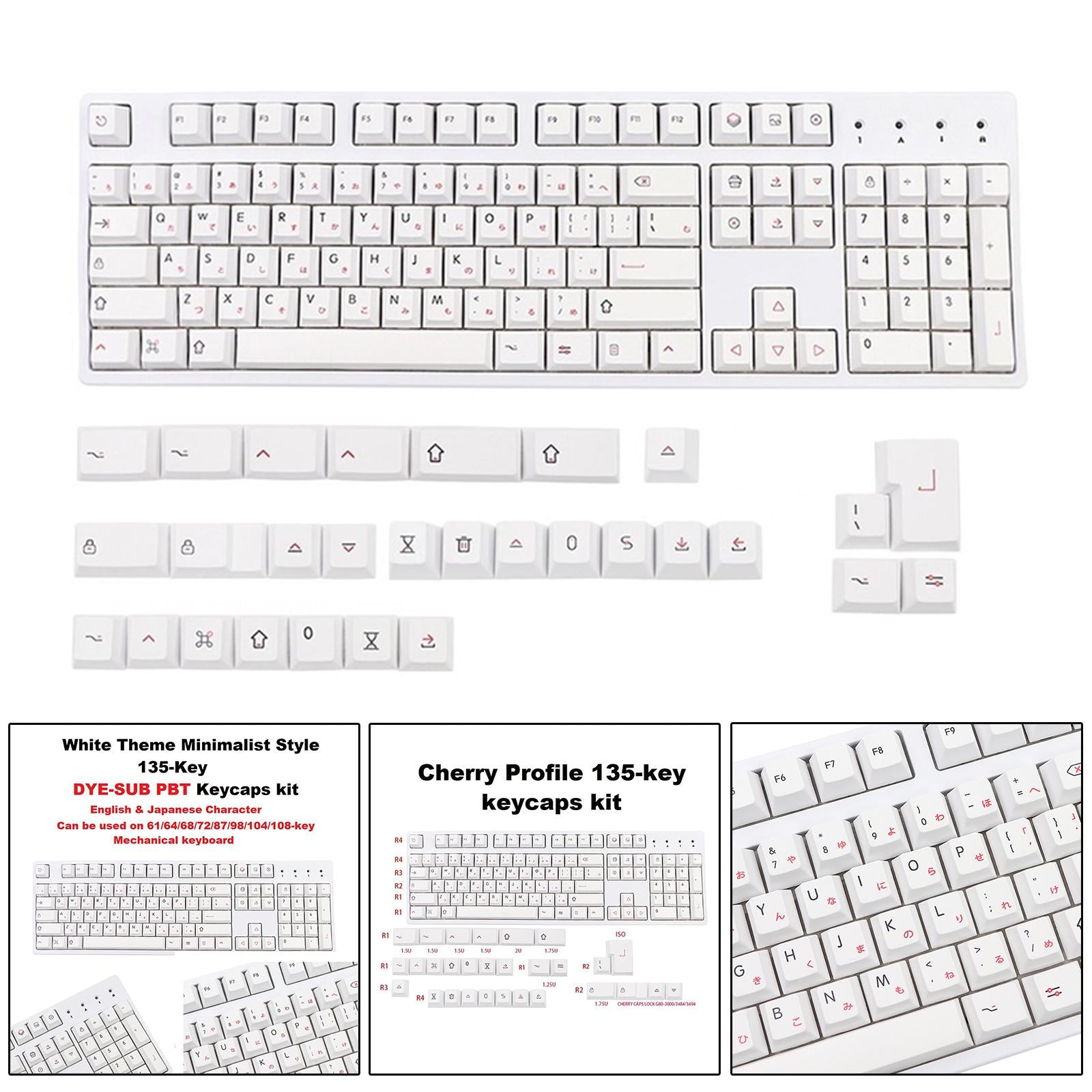 135 DYE-Sub Keycaps PBT Keycap for Cherry MX Keyboard Minimalist White Theme