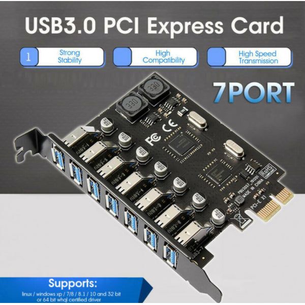 PCI-e to USB 3.0 Card 5Gbps Controller for 8 No Additional Power Accessory