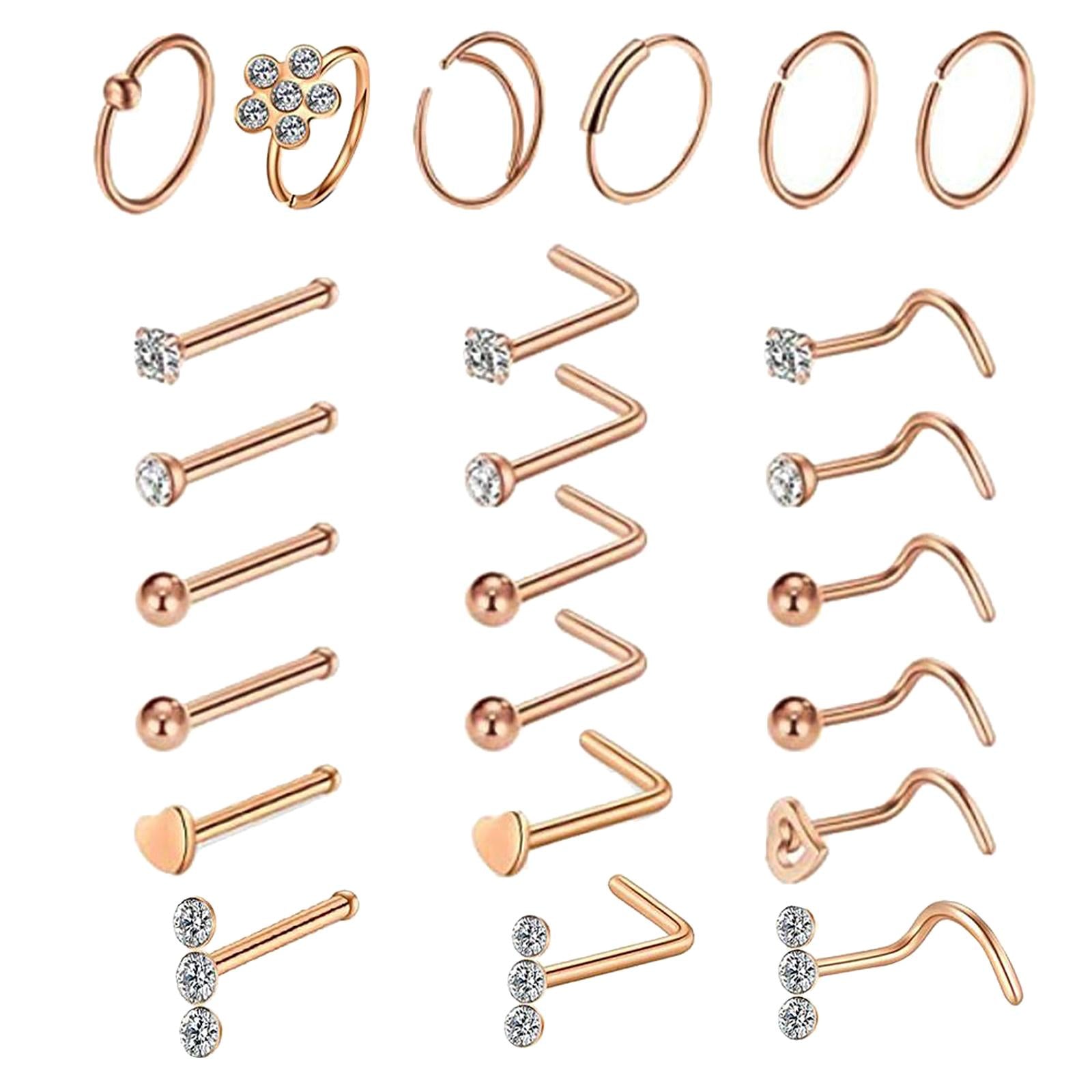 5G Nose Rings Studs Set for Women Men Girls Boys Ceremonies Vacations 24 Pcs