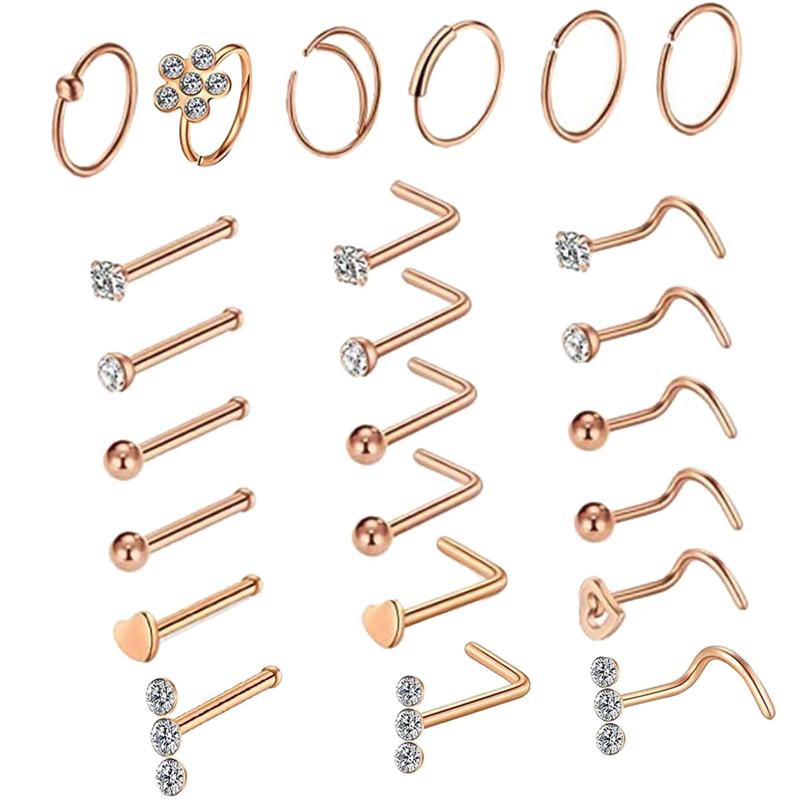 5G Nose Rings Studs Set for Women Men Girls Boys Ceremonies Vacations 24 Pcs