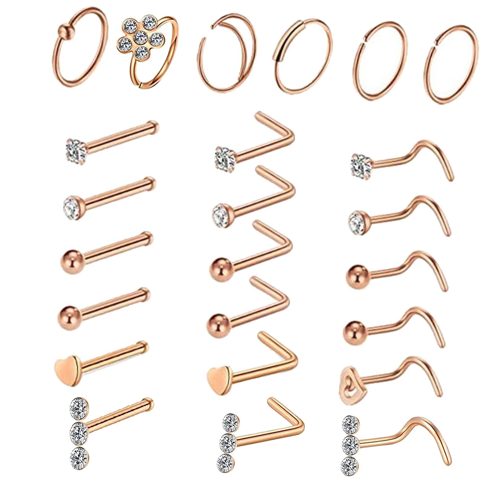 5G Nose Rings Studs Set for Women Men Girls Boys Ceremonies Vacations 24 Pcs