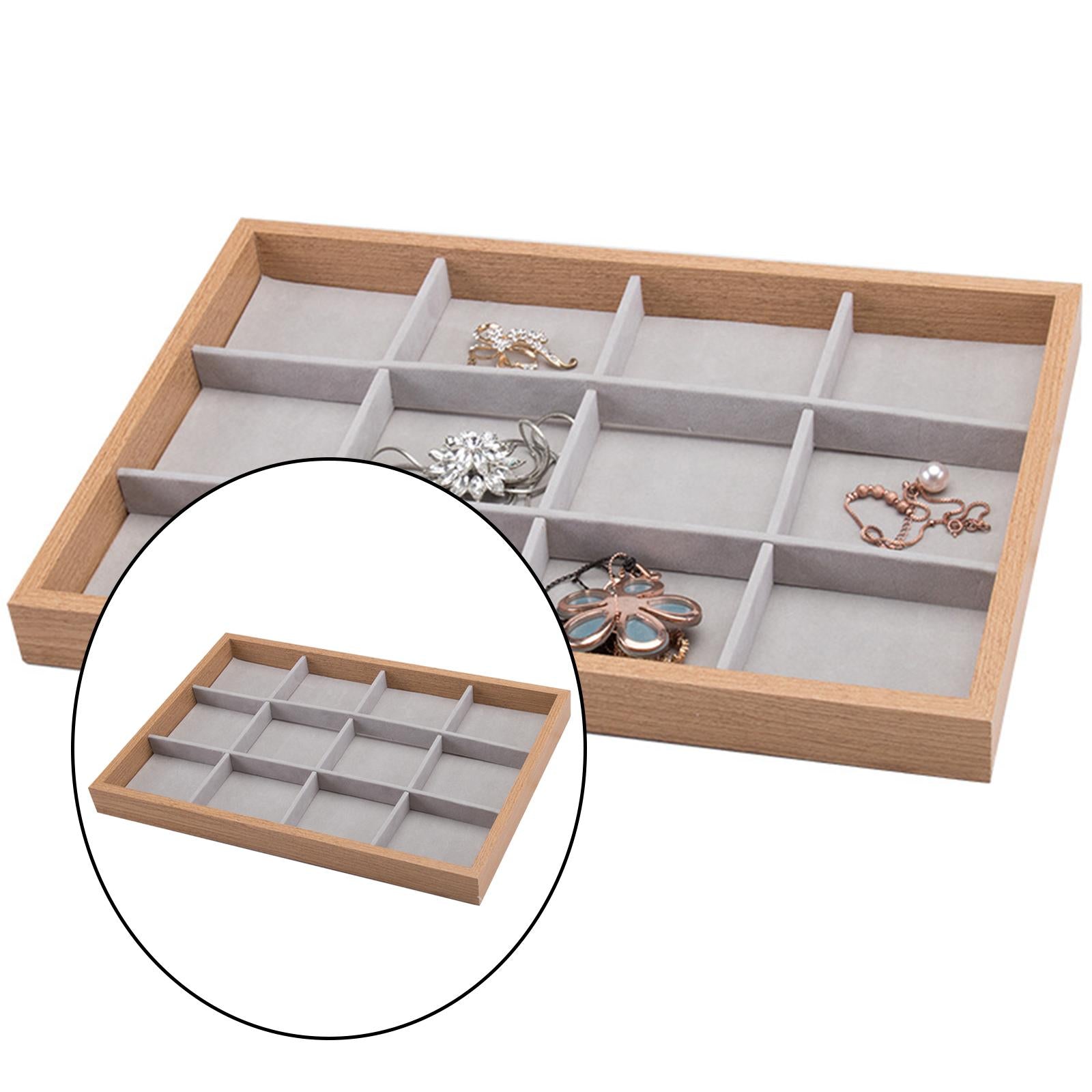 Women Ring Tray Earrings Show Case Jewelry Display Organizer Storage 12 Compartments