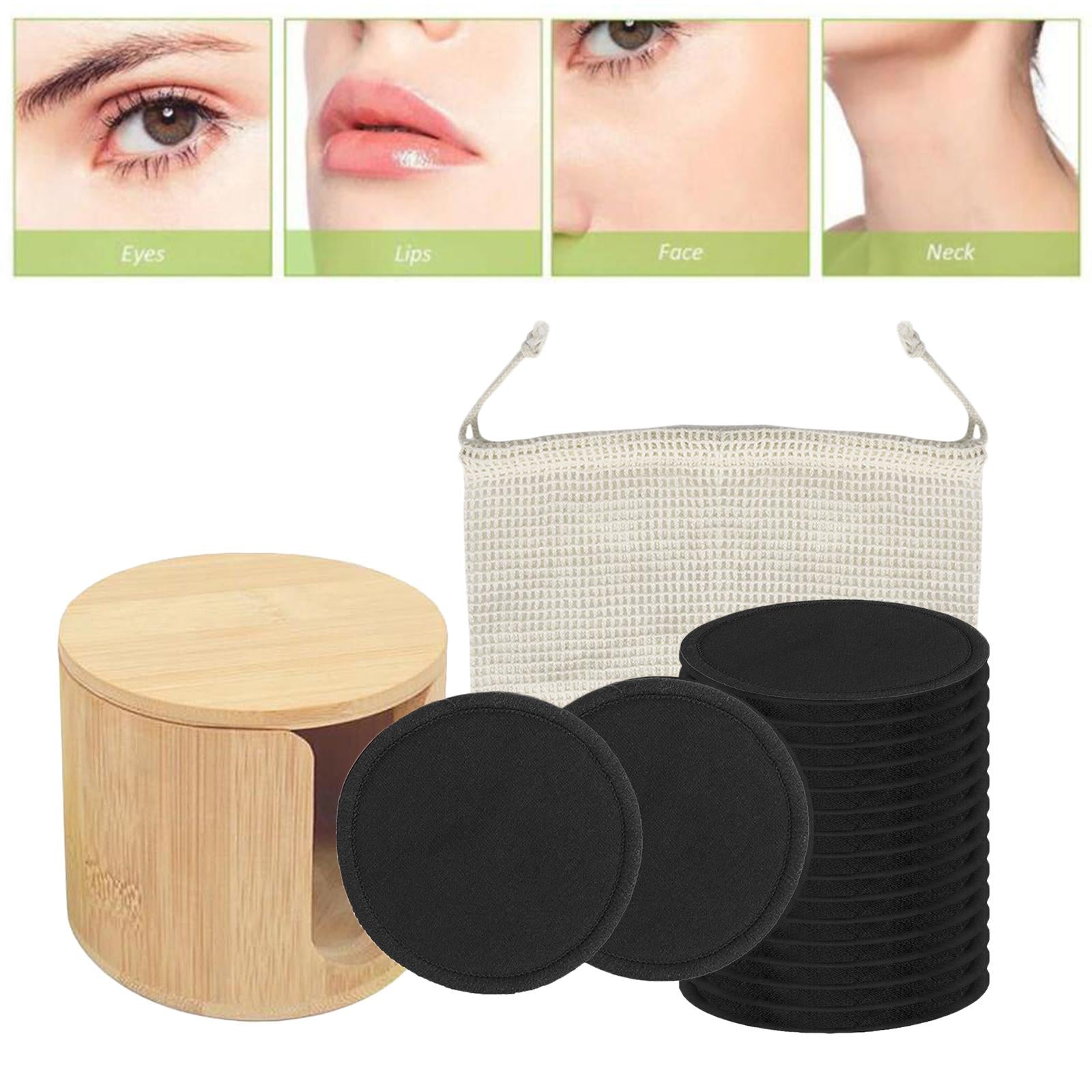 16 Pcs Bamboo Cotton Organic Reusable Makeup Remover Pads Washable  Black