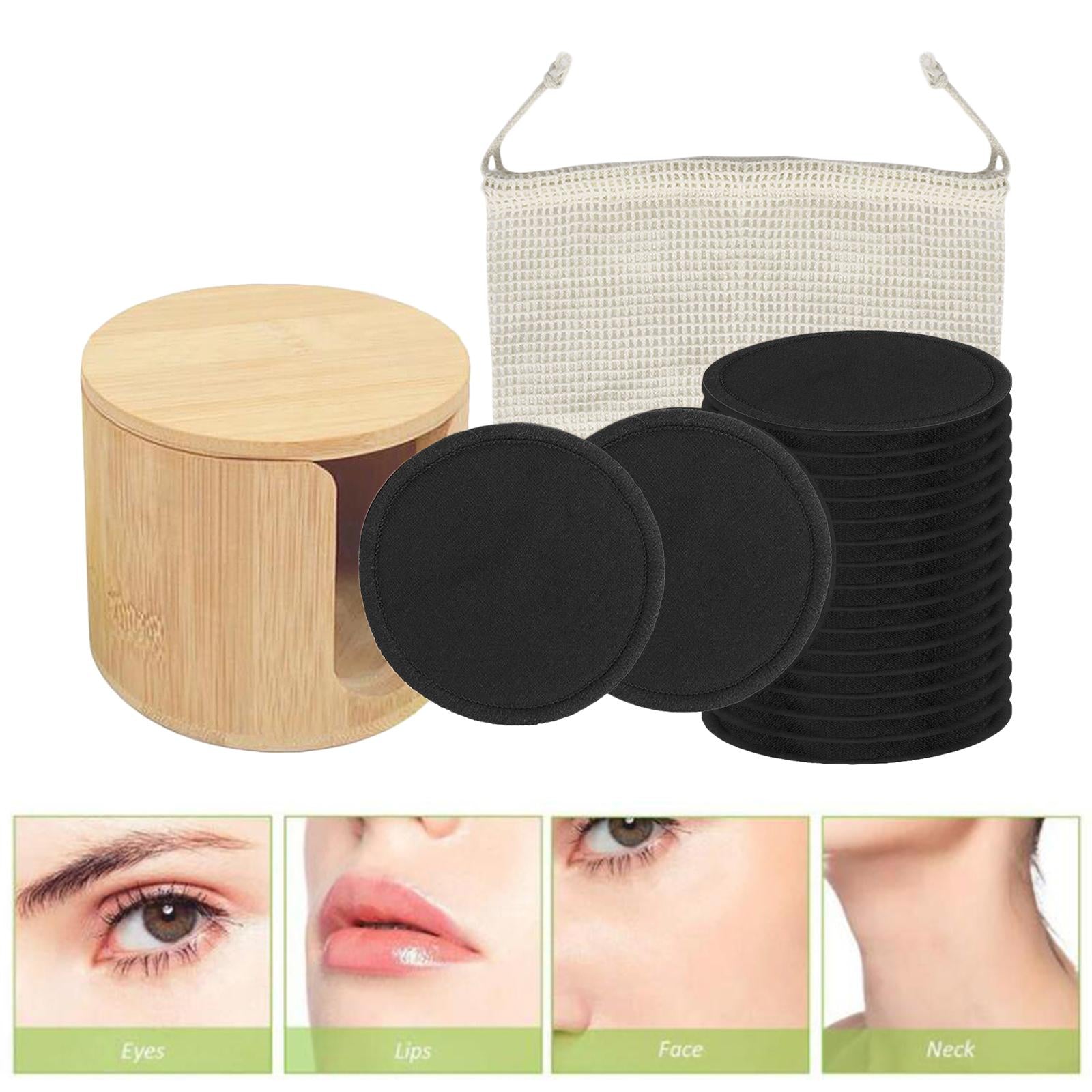 16 Pcs Bamboo Cotton Organic Reusable Makeup Remover Pads Washable  Black