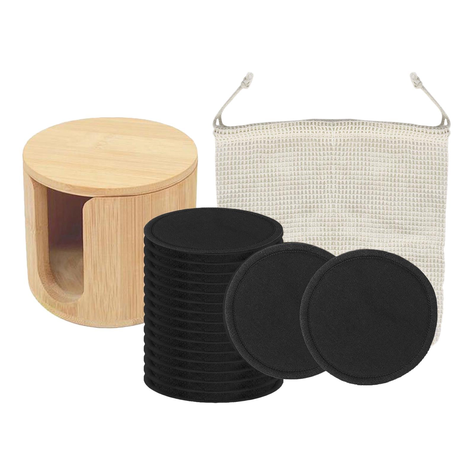 16 Pcs Bamboo Cotton Organic Reusable Makeup Remover Pads Washable  Black