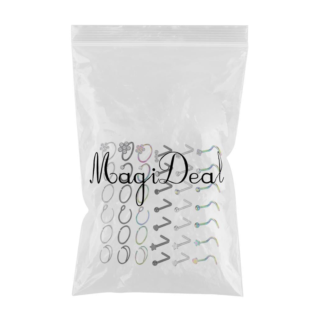 Nose Ring Screw Nose Studs Nostril Nose Piercing Jewelry Set for Silver Tone