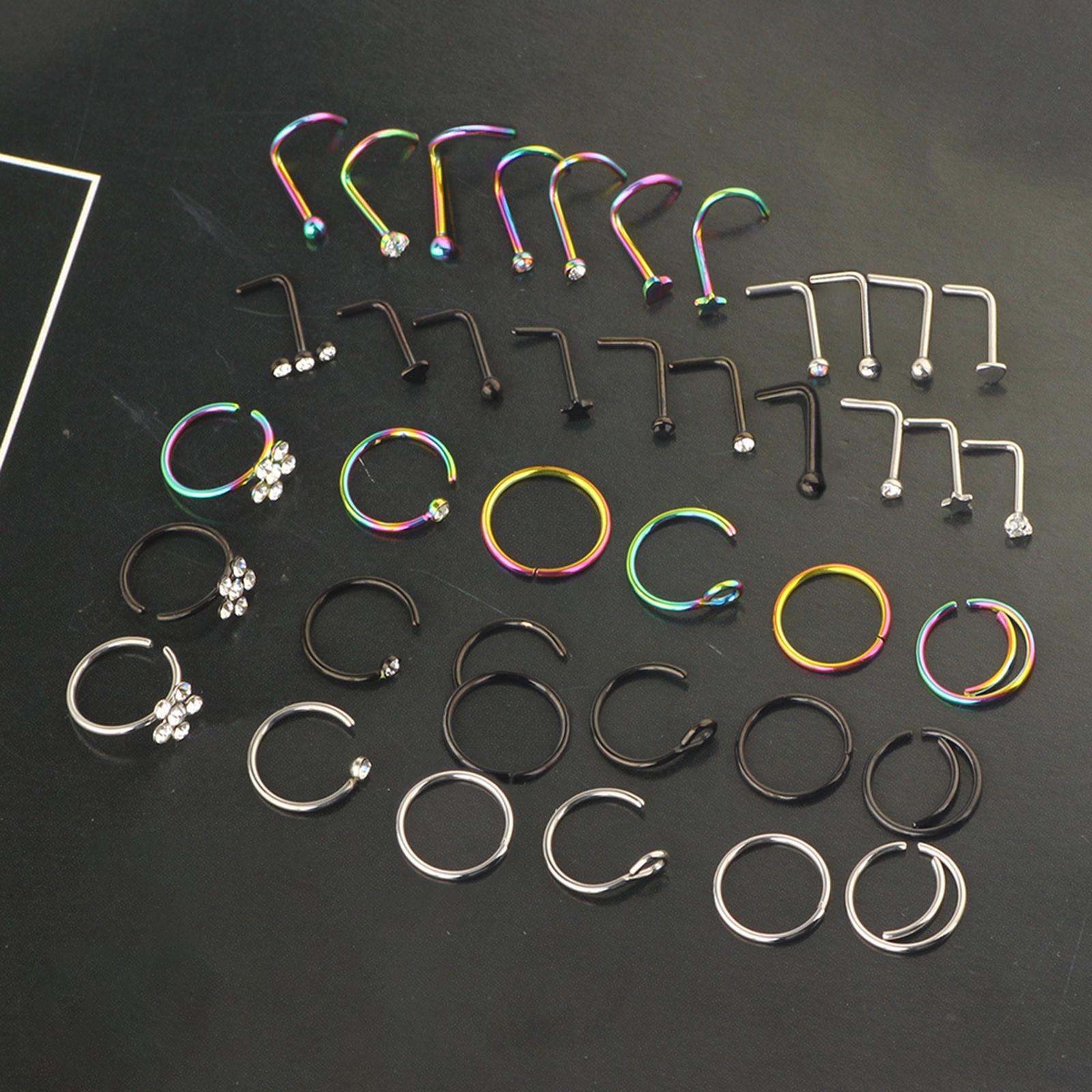 Nose Ring Screw Nose Studs Nostril Nose Piercing Jewelry Set for Silver Tone