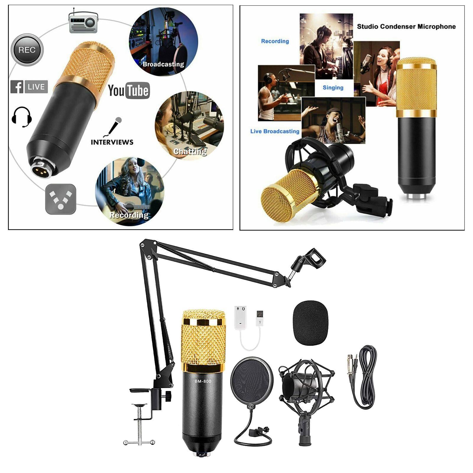 BM-800 Condenser Microphone Kit PC Streaming Cardioid Mic USB for Podcast