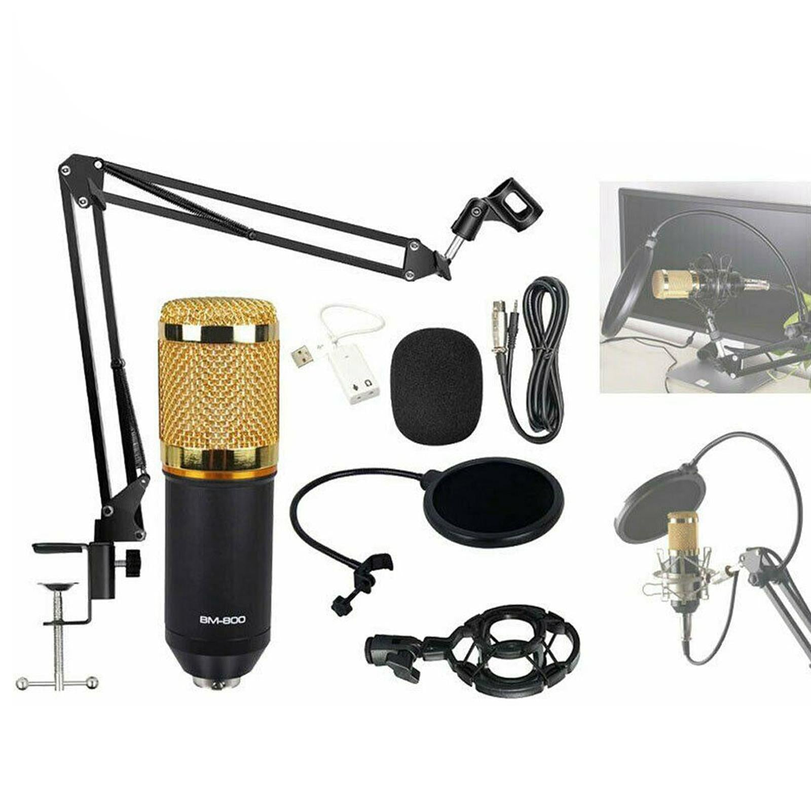 BM-800 Condenser Microphone Kit PC Streaming Cardioid Mic USB for Podcast