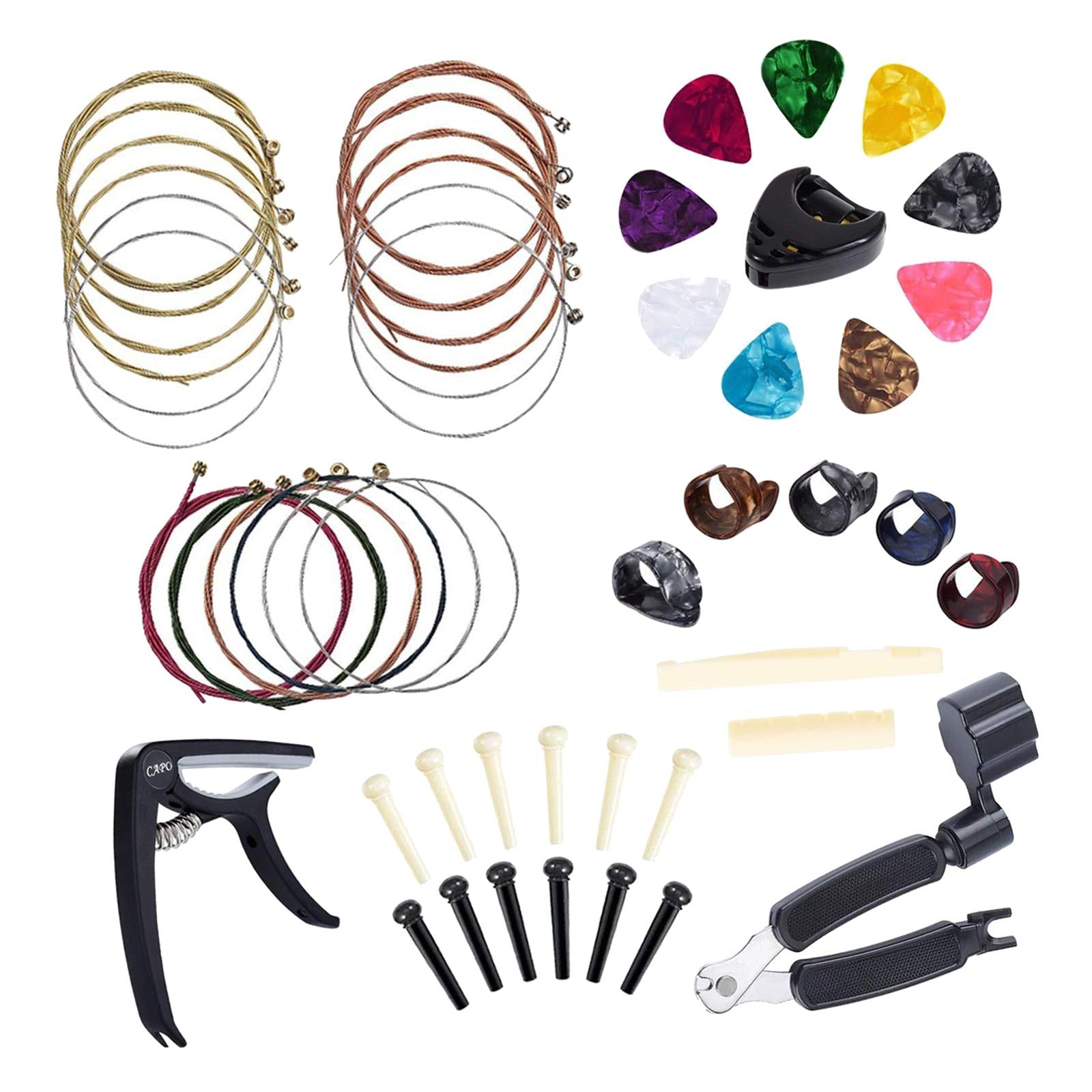 49pcs/kit Acoustic Guitar Accessories Kit Guitar Strings Picks Bone Bridge