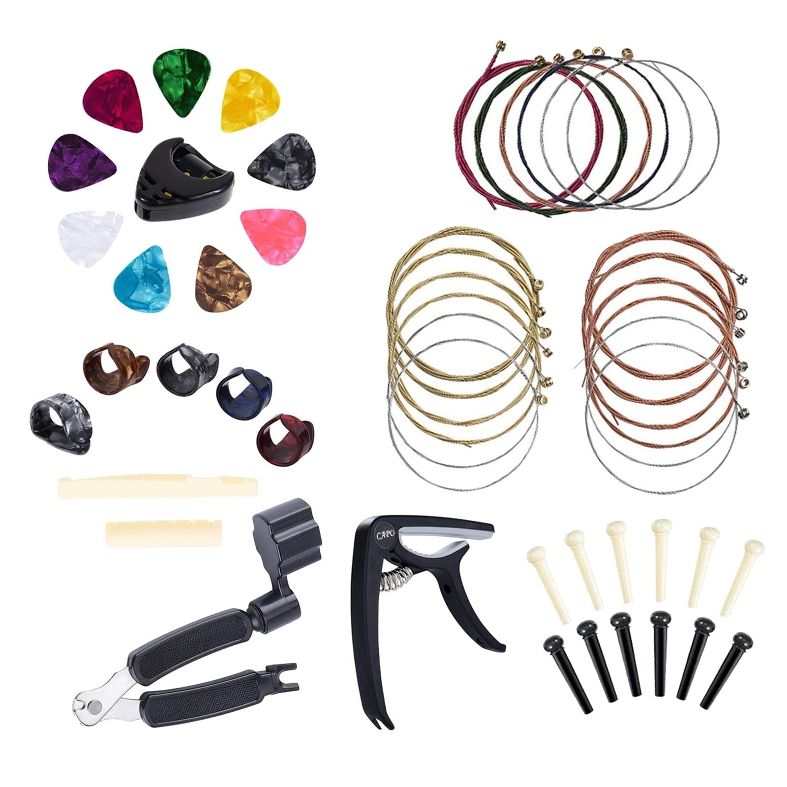 49pcs/kit Acoustic Guitar Accessories Kit Guitar Strings Picks Bone Bridge