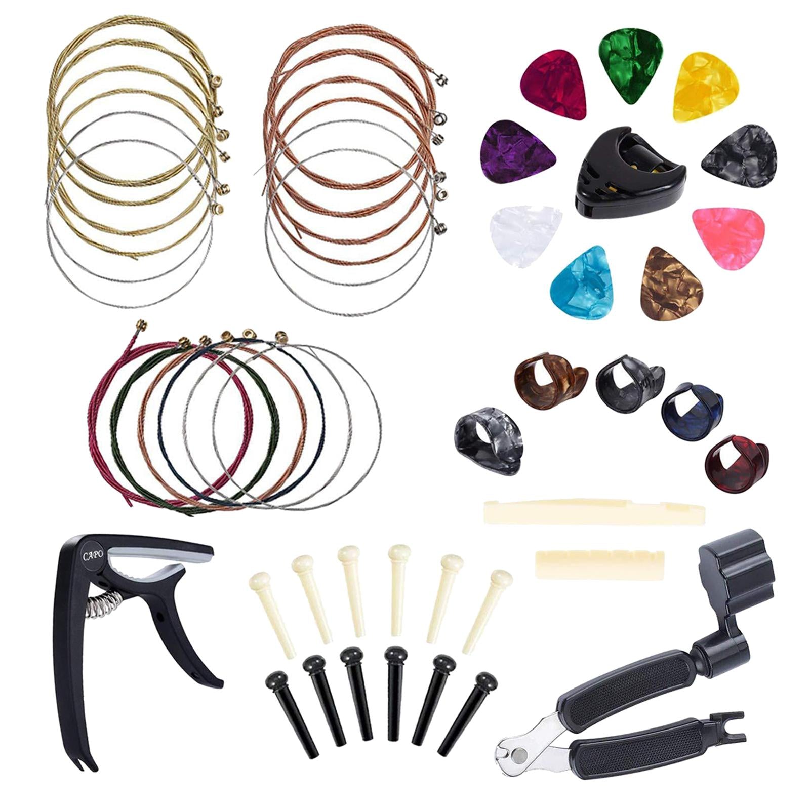 49pcs/kit Acoustic Guitar Accessories Kit Guitar Strings Picks Bone Bridge