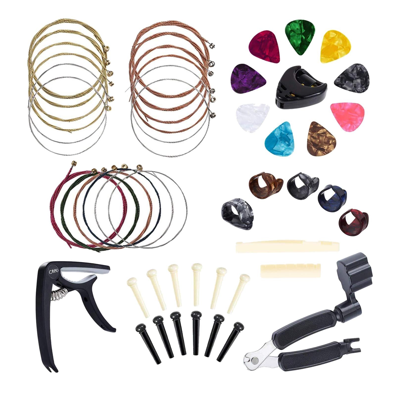 49pcs/kit Acoustic Guitar Accessories Kit Guitar Strings Picks Bone Bridge