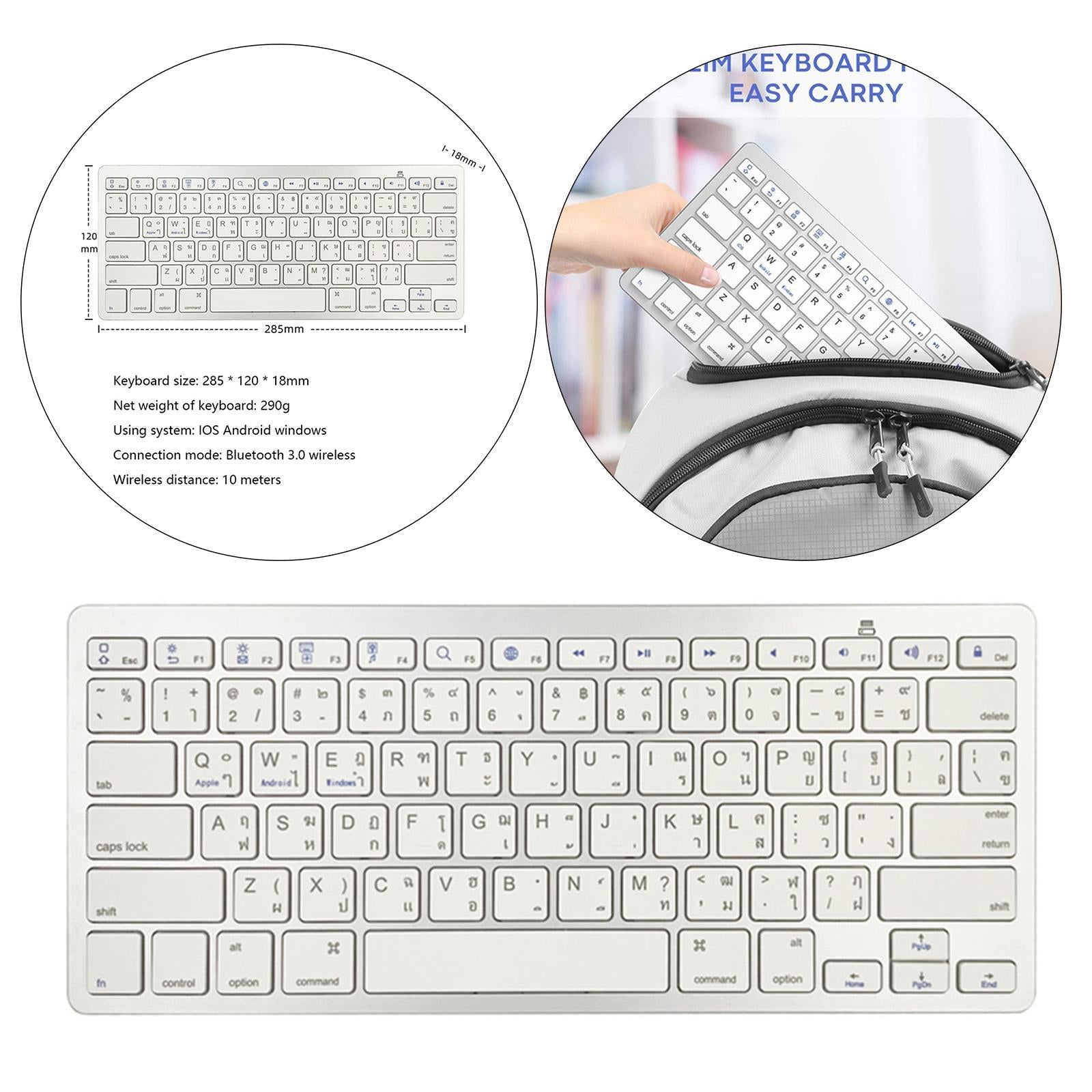 Portable Silver Mini Thai 78 Keys Wireless Bluetooth Keyboard for Tablet PC