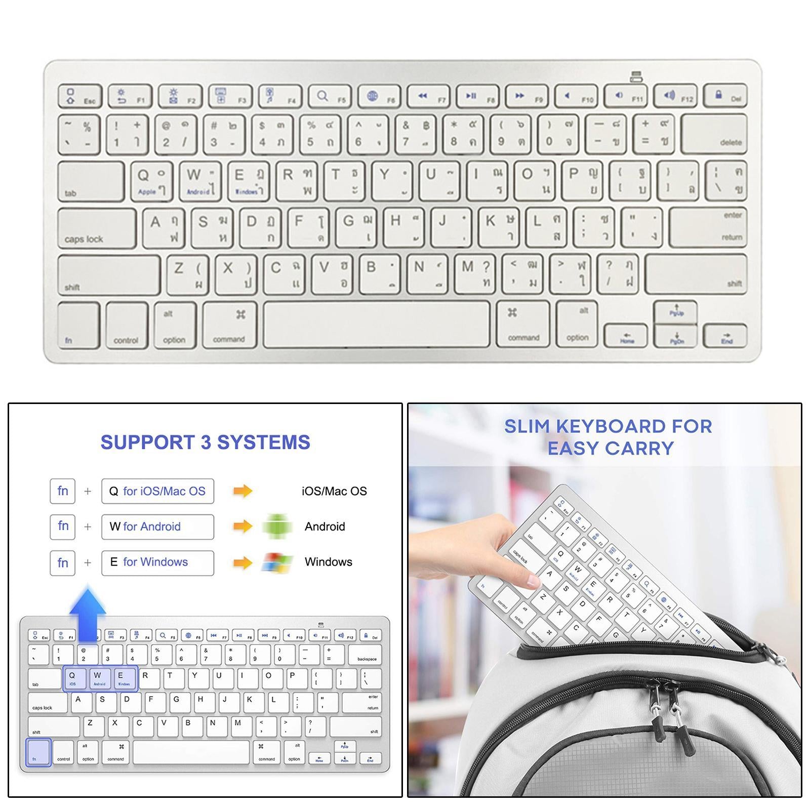 Portable Silver Mini Thai 78 Keys Wireless Bluetooth Keyboard for Tablet PC