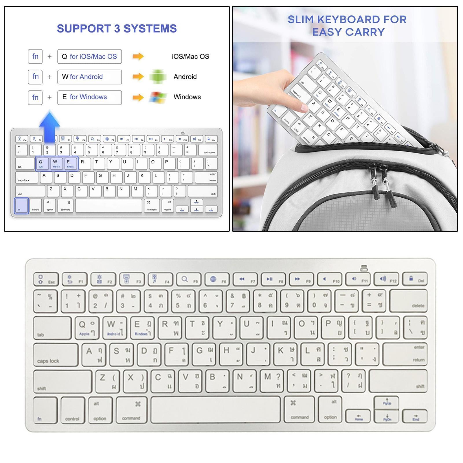 Portable Silver Mini Thai 78 Keys Wireless Bluetooth Keyboard for Tablet PC